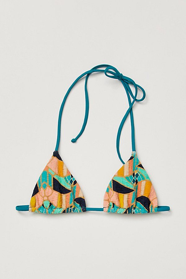 Timeless triangle top from our free-est swim collection featured in a soft fabrication and printed design with sliding coverage and adjustable ties. **Fit:** Triangle-style, adjustable fit **Features:** Recycled fibers, floral print design all over, sliding coverage, adjustable ties at the neck and back, fully-lined **Why We | free-est Michelle Printed Bikini Top at Free People in Blue, Size: XS Blue Triangle Swimwear For Beach, Beachwear Triangle Swimwear With Adjustable Straps, Triangle Swimwear With Padded Cups For Vacation, Triangle Beachwear Swimwear For Vacation, Triangle Swimwear With Adjustable Straps For Pool, Beach Triangle Swimwear With Padded Cups, Triangle Beach Swimwear With Padded Cups, Triangle Swimwear With Padded Cups For Beach, Triangle Beachwear Swimwear For Poolside