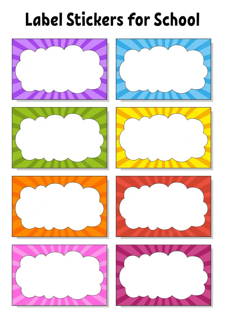 label stickers for school with different colors and shapes on the labels, each one has a