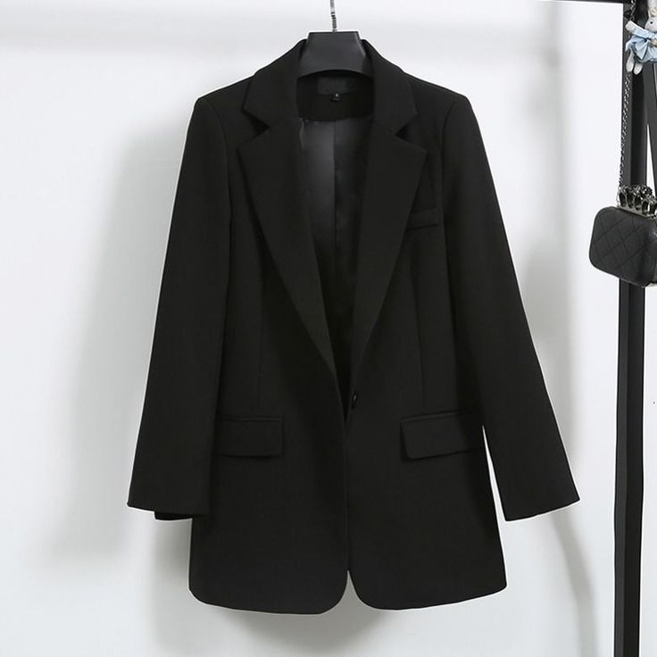 Elegant Black Single Button Women Blazer Jacket Black Suit Jacket Women, Black Womens Blazer, Black Suit Jacket Outfits For Women, Formal Coats For Women, Elegant Jackets For Women, Fashion Suits Women, Black Blazer For Women, Women Work Wear, Long Black Blazer