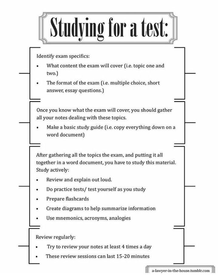 a test sheet with the words studying for a test written in black and white on it