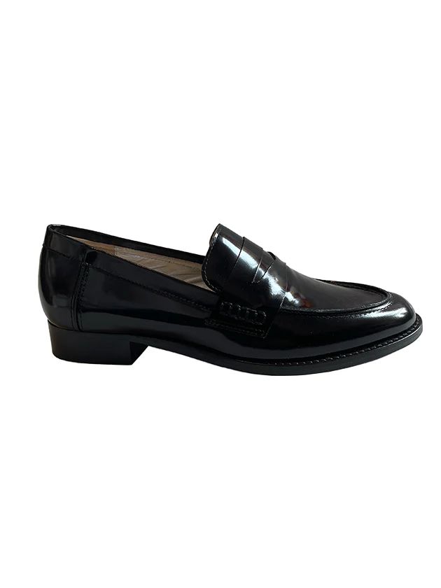 orczy loafer – Suzanne Rae Patent Leather Slip-on Oxfords With Brogue Detailing, Classic Patent Leather Slip-on Loafers, Elegant Patent Leather Loafers With Glossy Finish, Semi-formal Patent Leather Slip-on Loafers, Glossy Leather Loafers For Business, Business Leather Loafers With Glossy Finish, Black Low Heel Platform Loafers For Formal Occasions, Black Glossy Leather Loafers, Black Glossy Finish Loafers With Round Toe