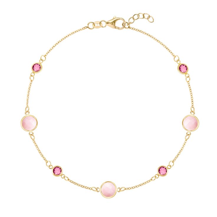 Alternating 4 understated Classic pink tourmalines and 3 eye-catching Grand Pink Opals in this glittering 14k gold station chain bracelet make it the perfect combination of two of Haverhill’s signature styles. • Made with 14k Yellow Gold.• Features briolette cut, bezel set alternating 4mm pink tourmalines and 6 mm pink Luxury Pink Gold Elegant Bracelet, Luxury Pink Gold Bracelet As Gift, Luxury Pink Gold Bracelet For Gift, Elegant Pink Chain Bracelet With Adjustable Chain, Pink 14k Gold Jewelry With Bezel Setting, Elegant Pink Gold Jewelry With Bezel Setting, Elegant Pink 14k Gold Bracelets, Elegant Pink Gold Round Bracelet, Luxury Pink Jewelry With Bezel Setting