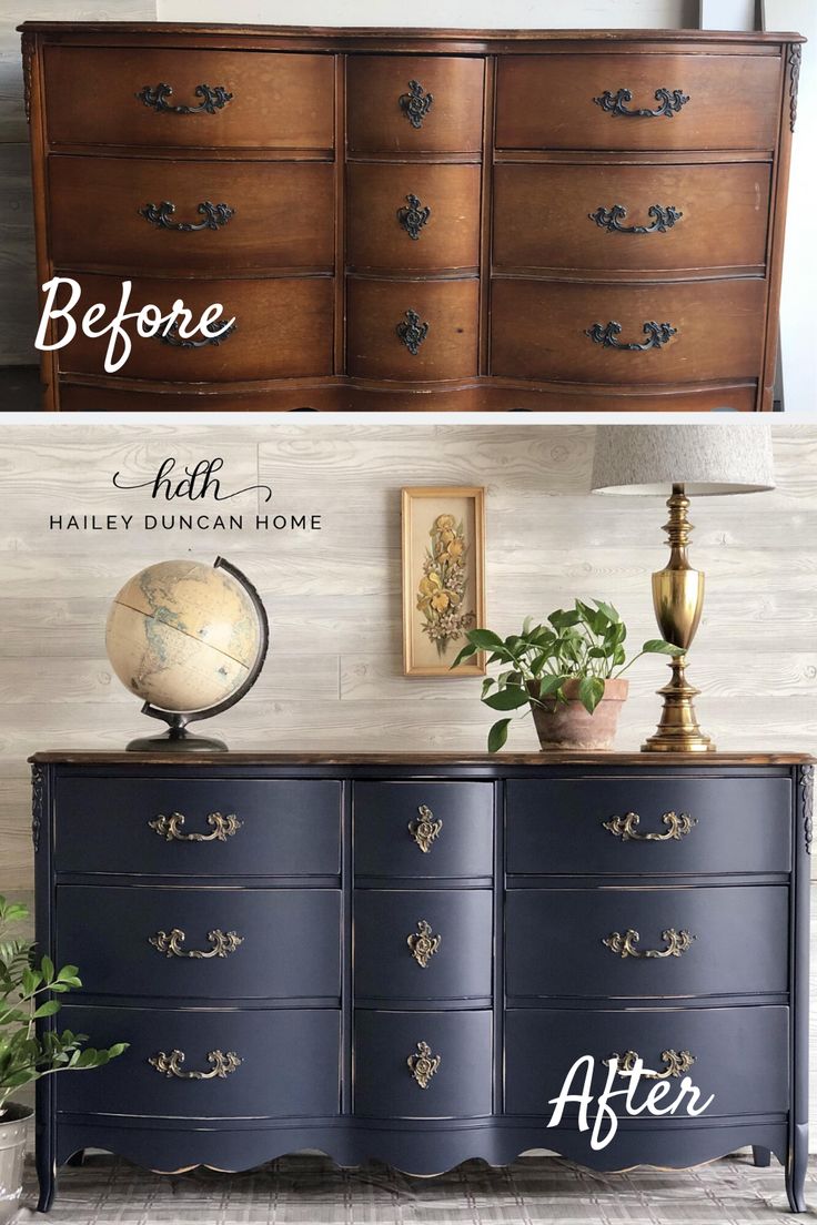 the before and after of an old dresser