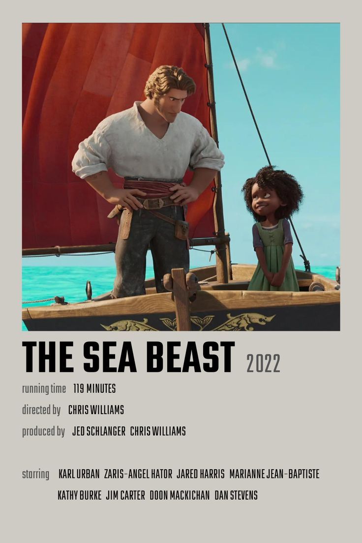 the sea beast movie poster with two people on a boat