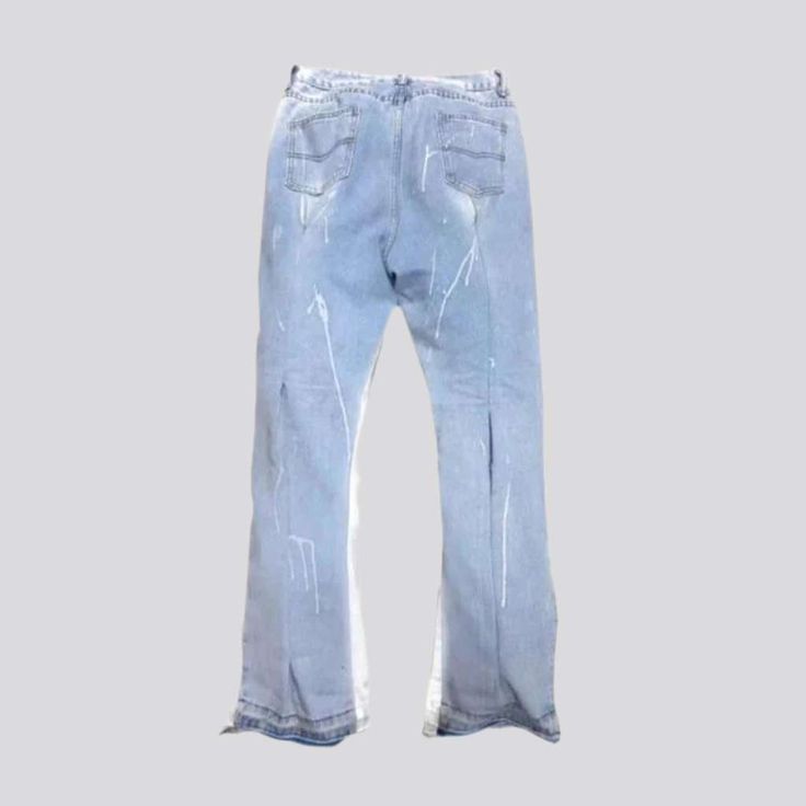 Introducing our mid-waist. light-wash. millennium style. zipper & button closure. denim jeans from the 2023 Summer Collection textured to ensure you stand out from the crowd!Why It's A Must-HaveThese jeans are the perfect combination of timeless denim and on-flair y2k style. with their unique mid-waist and light-wash finish. Featuring eye-catching paint-splatter and layered designs. they'll be sure to turn heads wherever you go.Distinctive Features: Y2K Style: With their unique 2k style. these j High Waist Medium Wash Flare Jeans For Streetwear, Streetwear Cropped Jeans With Frayed Hem, High Waist Light Wash Jeans With Zip Fly, Urban High Rise Washed Jeans, Light Wash Straight Leg Bottoms With Zip Fly, Urban Style Medium Wash Rigid Denim Flare Jeans, Urban Style Medium Wash Mid-rise Flare Jeans, Urban Light Wash Jeans With Five Pockets, Urban Flare Jeans In Medium Wash Rigid Denim