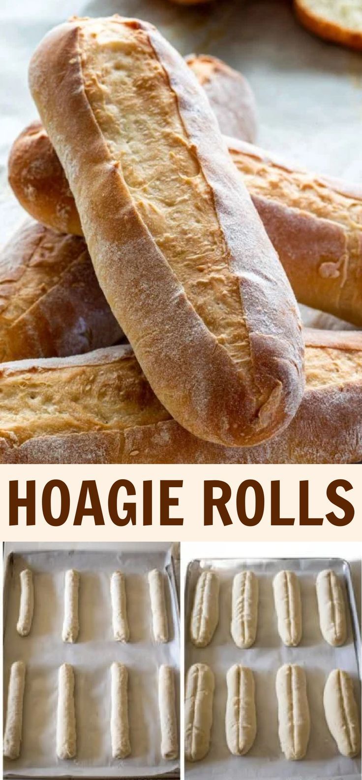 bread rolls are lined up and ready to be baked in the oven with text overlay that reads hoagie rolls