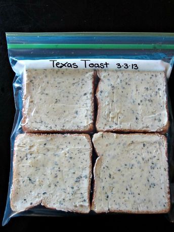 four pieces of toasted bread in a plastic bag on a table top with the label texas toast 3 - 3 / 4