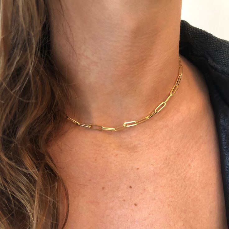 Thick Paperclip Link Chain Necklace Choker Necklace Gold, Clean Sterling Silver, Dream Aesthetic, Gold Choker Necklace, Demi Fine Jewelry, Vermeil Jewelry, Custom Jewelry Design, Silver Pieces, Clothes Jewelry