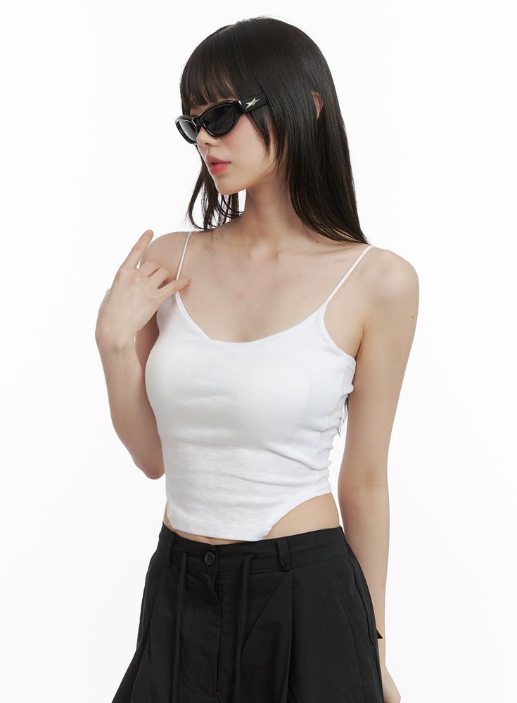 solid-cami-top-with-pads-cy414 / White Casual Tops With Built-in Bra For Day Out, Cropped Cotton Tops With Built-in Bra, Trendy Cotton Tops With Built-in Bra, Basic Fitted Tops With Built-in Bra, Spring Cami Top With Built-in Bra, Basic Cotton Tops With Built-in Bra, Fitted Tank T-shirt For Summer, Trendy Stretch Top With Built-in Bra, White Stretch Trendy Tops