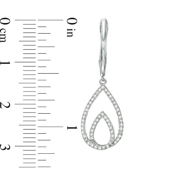 Take any look to the next level with these dazzling diamond drop earrings. Created in 10K white gold, these earrings each feature a teardrop-within-a-teardrop shaped drop, completely outlined with shimmering diamonds, suspended from a polished hoop earring. Bold and elegant, these earrings captivate with 1/4 ct. t.w. of diamonds and a bright buffed luster. The earrings secure comfortably with hinged backs. Diamond Drops, Diamond Drop Earrings, Teardrop Earrings, The Next, Hoop Earrings, Diamonds, White Gold, Drop Earrings, Gold