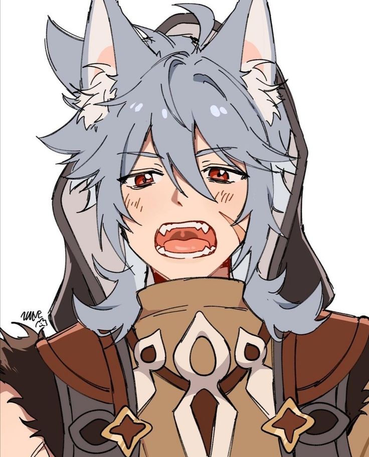 an anime character with grey hair and blue eyes, wearing a cat ears costume while looking at the camera