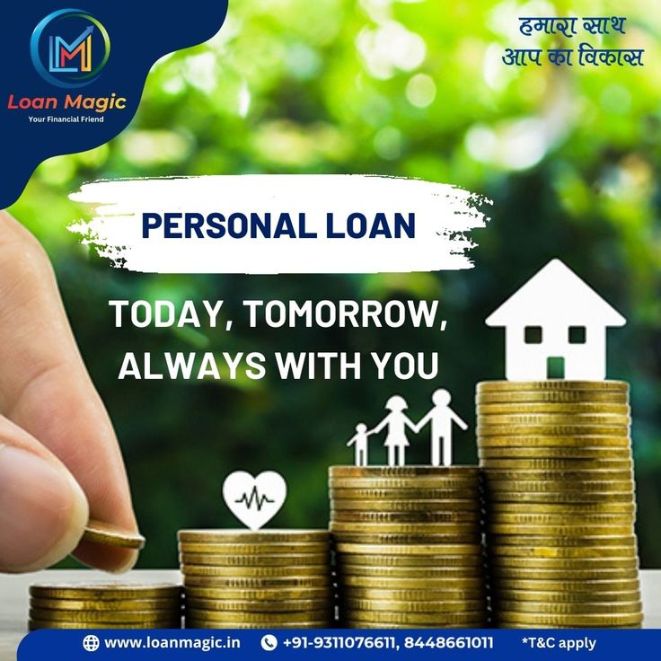 someone stacking coins with the text personal loan today tomorrow, always with you