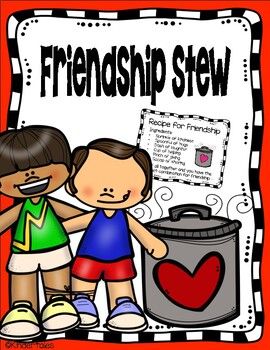 a couple of kids standing next to a trash can with the words friendshow written on it