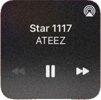 a black square button with white arrows and the words star 1177 ateez on it