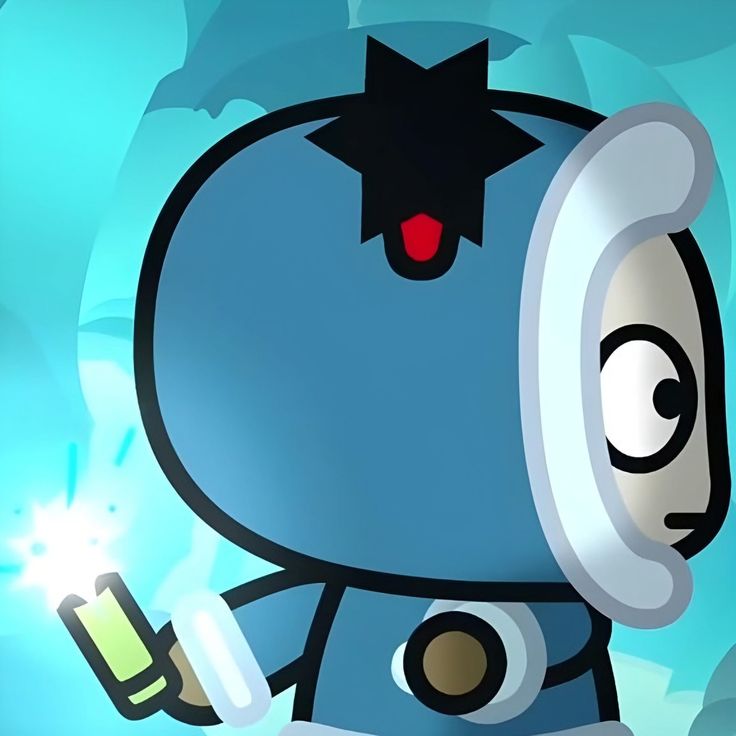 a cartoon character holding a cell phone in one hand and a flashlight in the other