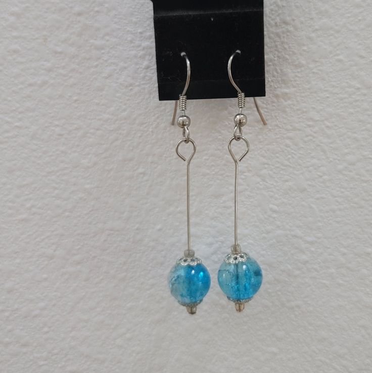 Handmade Nwot Blue Beaded Earring Pair Blue Adjustable Beaded Earrings For Pierced Ears, Adjustable Blue Beaded Earrings For Pierced Ears, Blue Faceted Beads Beaded Earrings For Party, Blue Faceted Beads Earrings For Party, Blue Faceted Beaded Earrings For Party, Casual Blue Earrings For Pierced Ears, Blue Glass Earrings With Dangling Beads, Elegant Blue Faceted Beads Earrings, Blue Round Bead Glass Earrings