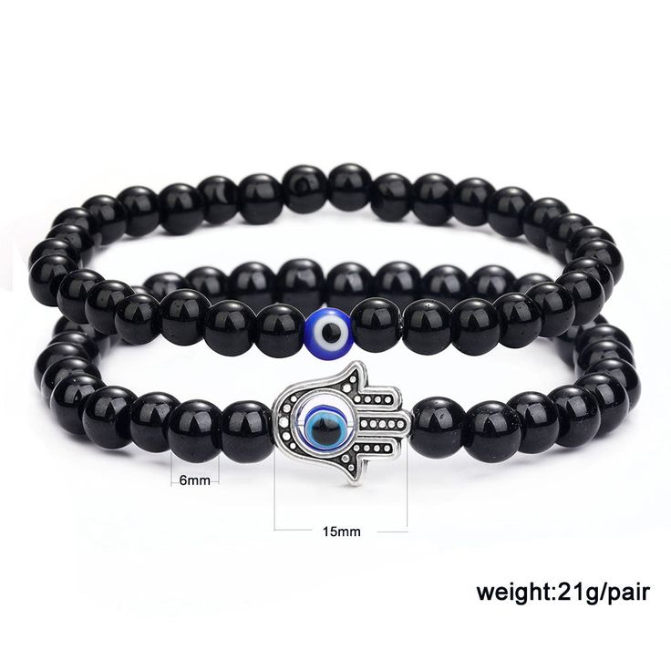 This beautiful 6cm Black Glass White Turquoise Colored Glaze Beaded Devil's Eye Bracelet Set is the perfect gift for your special someone. This gorgeous set includes a beaded bracelet made with natural black glass and white turquoise beads, perfect for any occasion. The unique design is a statement piece that adds an elegant touch to any outfit. Not only that, but this minimalist bracelet is highly customizable, making it the perfect gift for a girlfriend, wife, daughter, mother, sister, aunt, o Casual Beaded Bracelets With Black Beads As Gift, Evil Eye Bead Bracelet Gift, Elegant Evil Eye Bracelet With Round Beads, Black Evil Eye Round Beads Jewelry, Turquoise Evil Eye Bracelet With Round Beads, Bohemian Black Crystal Bracelet With 8mm Beads, Turquoise Evil Eye Bracelet With Round Beads As Gift, Black Bangle With Colorful Beads, Black Bangle Jewelry With Colorful Beads