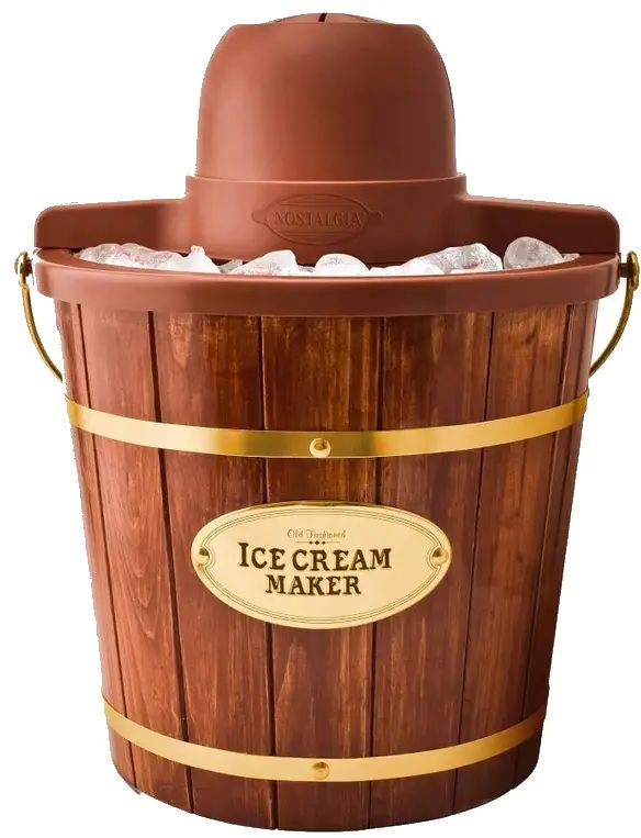 an ice cream maker in a wooden bucket