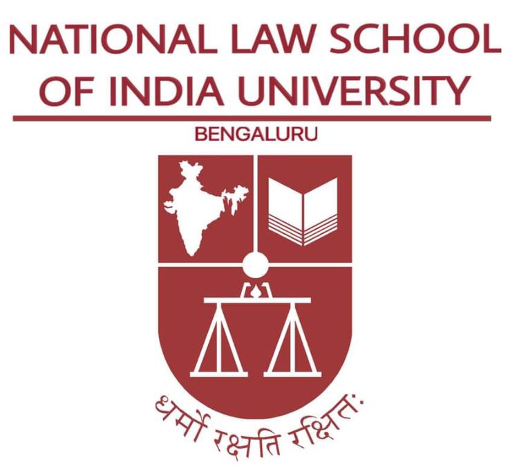 the national law school of india university, bengaluru logo on a white and red background