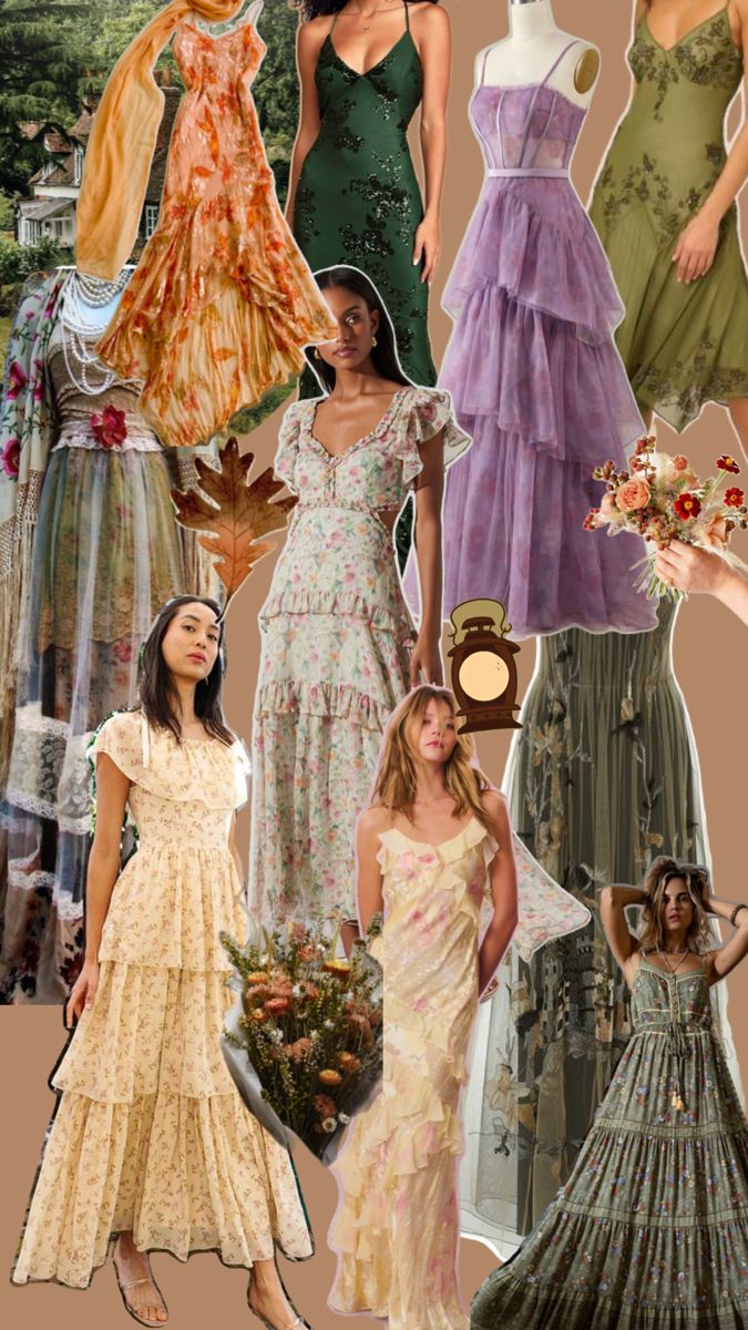 many different dresses are shown in this collage, including one woman's dress