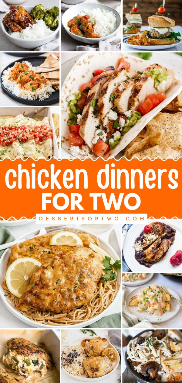 Check out these easy meal ideas if you're whipping up food for two! They're also family-friendly dinners. Whether simple or fancy and romantic, these chicken dinners for two are delicious. Find your new favorite dinner recipe with chicken! Easy Meals For Two Chicken, Simple Chicken Recipes For 2, Chicken Dinners For One, Chicken Meal For Two, Dinner Meal Prep Chicken, Chicken Meal For One, Easy Chicken Recipes For One, Healthy Chicken Recipes For Two, Chicken Dinner For One Person