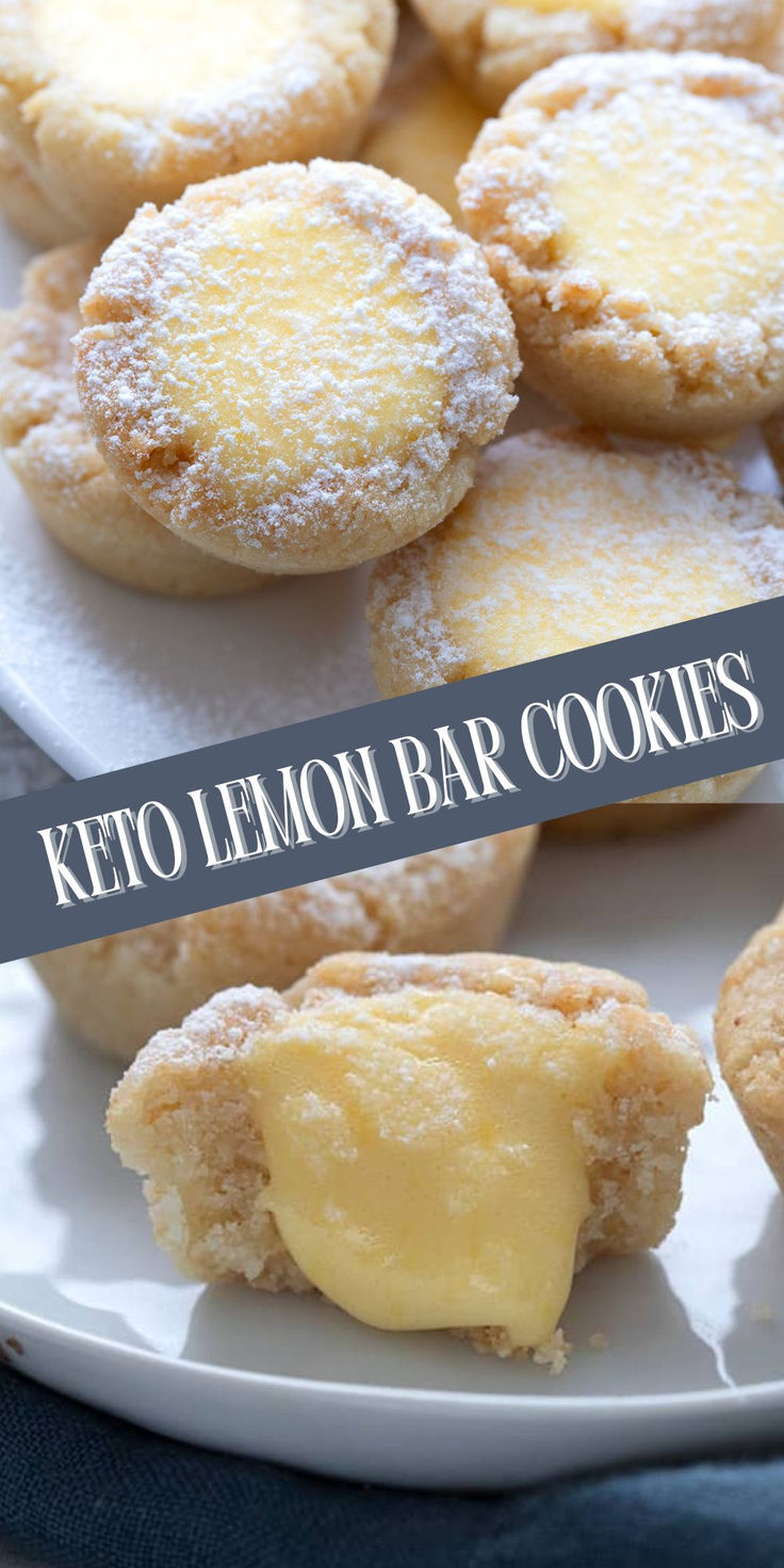 Two photo collage of keto lemon bar cookies. Keto Lemon Curd, Lemon Bar Cookies, Keto Quiche, Low Carb Backen, Lemon Bar, Desserts Keto, Breakfast Low Carb, Postre Keto, Keto Pancakes