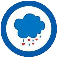 a blue and white sign with hearts in the rain