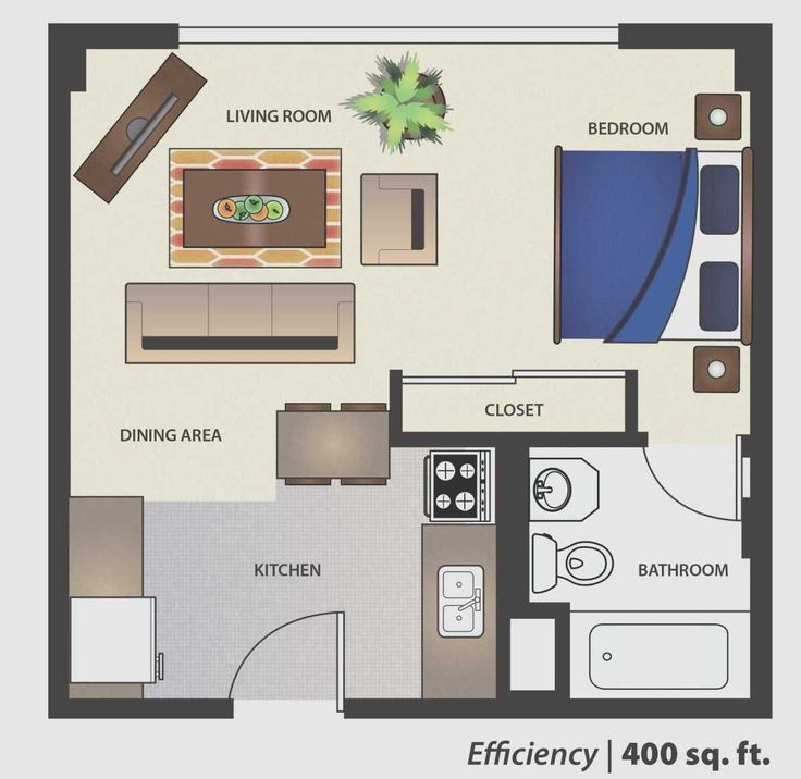 an apartment floor plan with the kitchen and living room