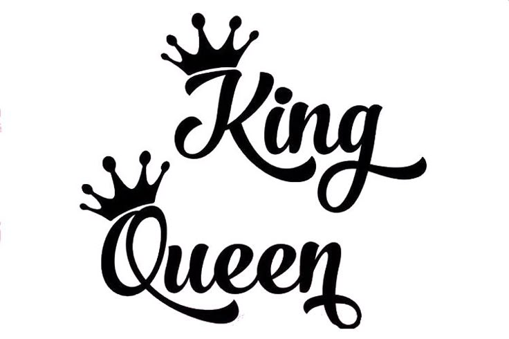 the word king and queen written in cursive writing with a crown on top