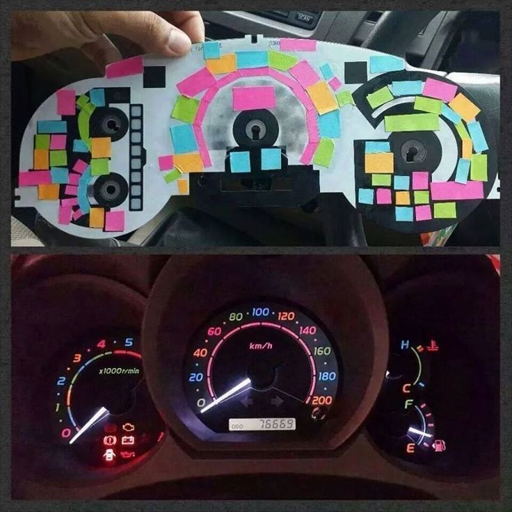 a car dashboard with the words use post - it notes to color your dashboard lights