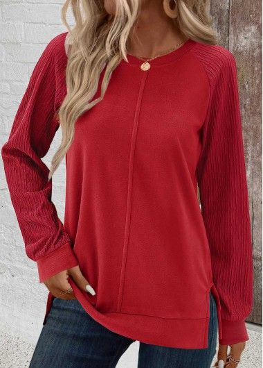 Color:Red;Size:S;Size:M;Size:L;Size:XL;Size:XXL;Package Contents:1 X Sweatshirt;Occasion:Other;Style:Casual; Solid Color Casual Patchwork Tops, Casual Solid Color Patchwork Tops, Long Sleeve Tops With Splicing For Fall, Red Long Sleeve Solid Color Top, Red Long Sleeve Spliced Top, Red Tops For Fall Layering, Red Tops For Layering In Fall, Red Patchwork Sweatshirt For Fall, Casual Red Patchwork Sweater