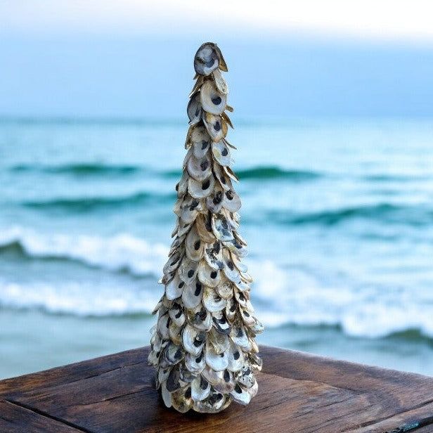 Oyster Shell Tree - 22-in - Mellow Monkey Oyster Tree, Oyster Shell Tree, Oyster Shell Christmas Tree, Shell Tree, Holiday Toys, Beach Christmas, Oyster Shells, Mirrored Furniture, Animal Books