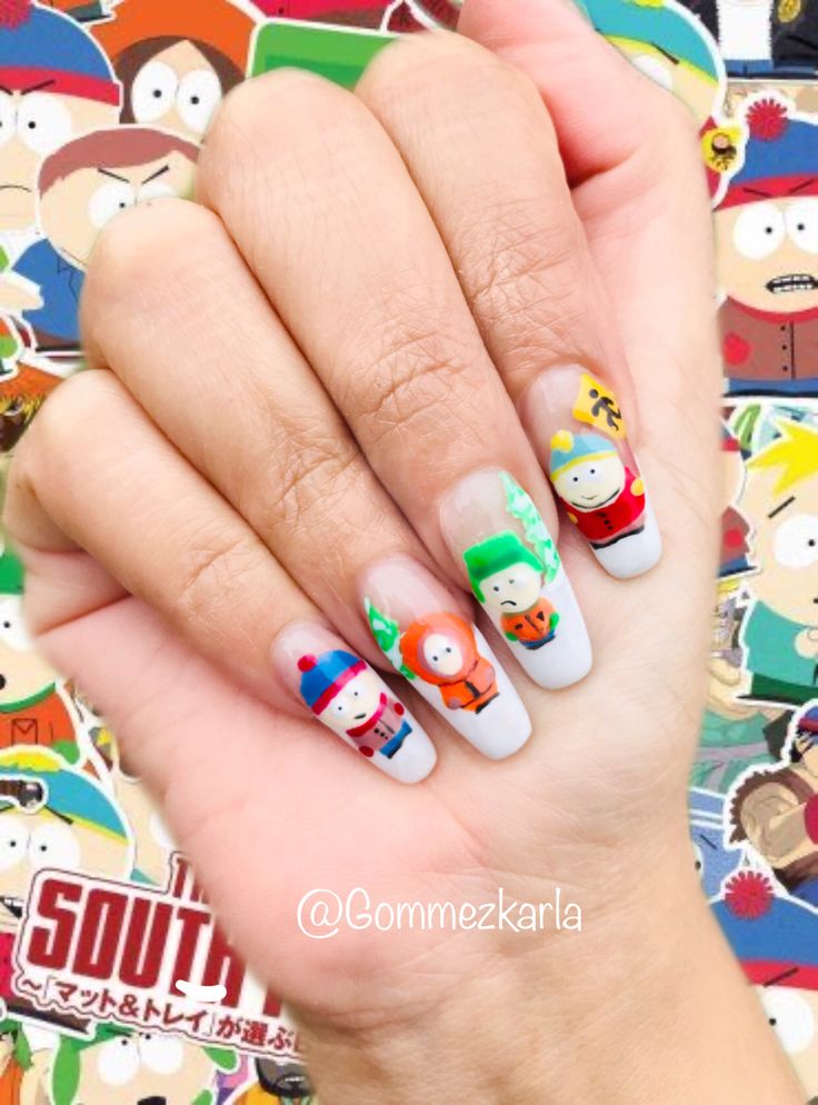 South Park Nails Ideas, South Park Nail Art, South Park Nails, Future Nails, Hand Nails, Anime Nails, Nail Nail, Dream Nails, Pretty Acrylic Nails