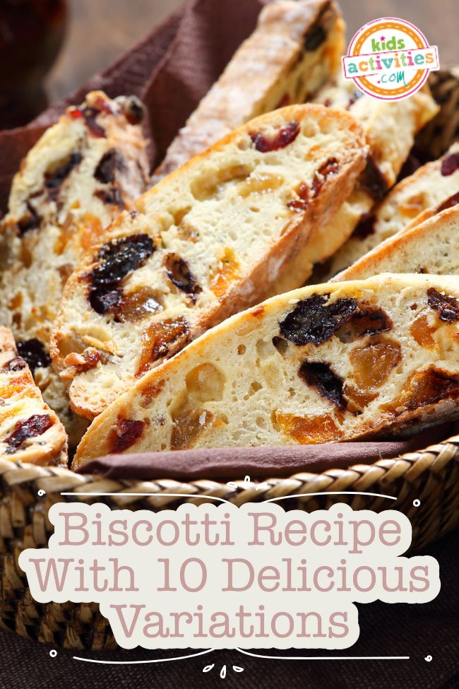 biscotti bread with raisins in a wicker basket on a table