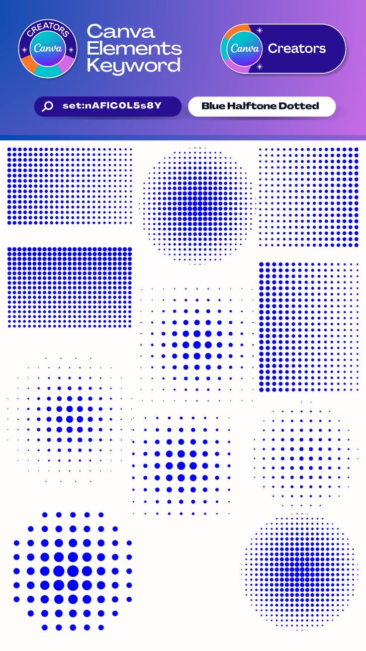 the blue halftone dots pattern is shown in this graphic style, and it looks like they