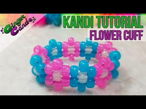 an image of a colorful bracelet made out of plastic beads with the words kandi tutorial flower cuff