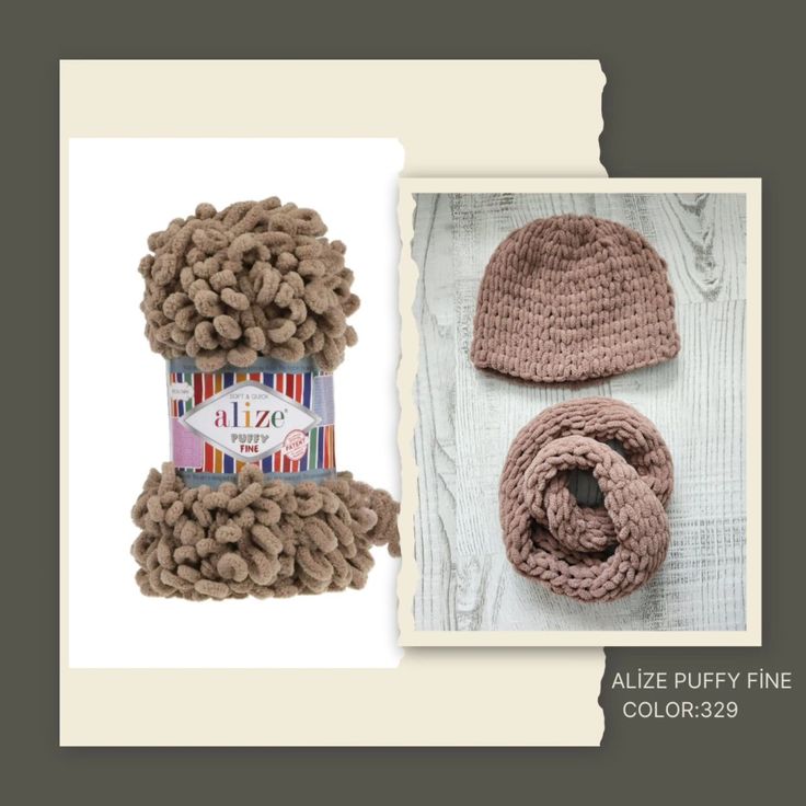 two crocheted hats and scarfs are shown next to an image of the same item