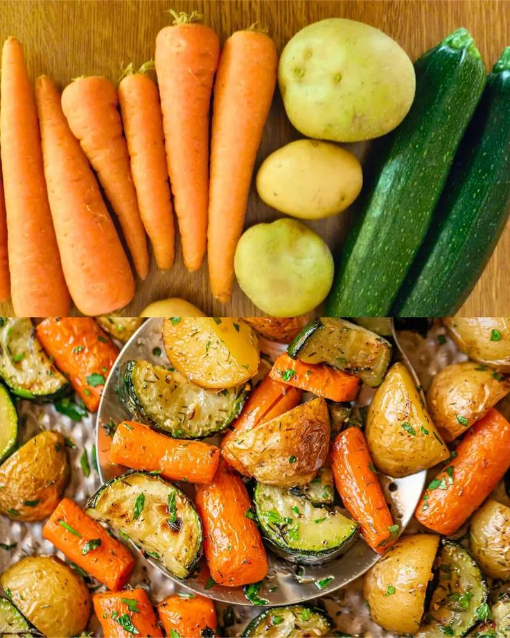 there are many different types of vegetables on the table and next to them is a spoon