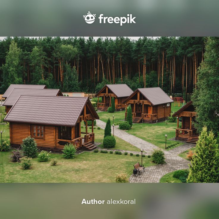 an image of a log cabin in the woods with text overlay that reads freepik