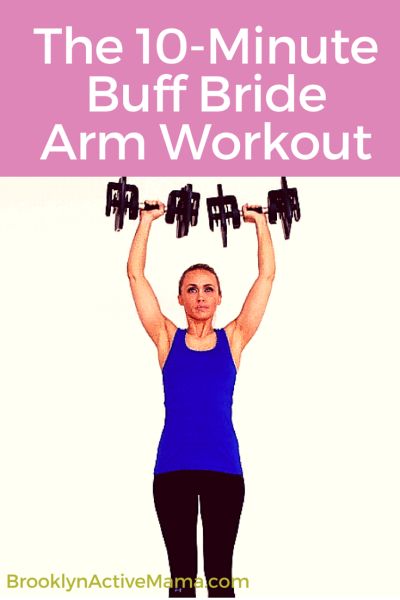 a woman holding two dumbs with the words, the 10 - minute buff bride arm workout