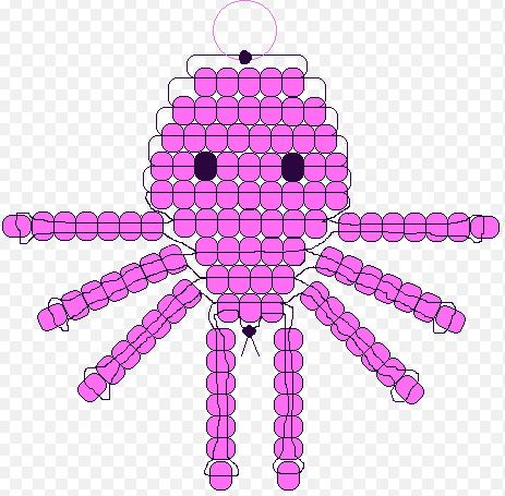 an octopus made out of pink squares on a white background, with black dots in the middle