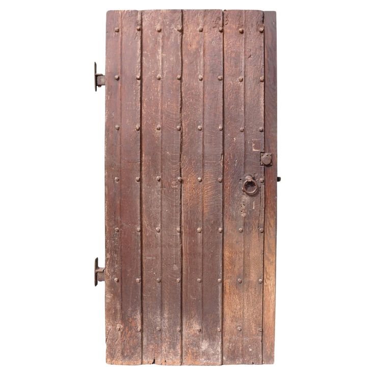 an old wooden door is open on a white background