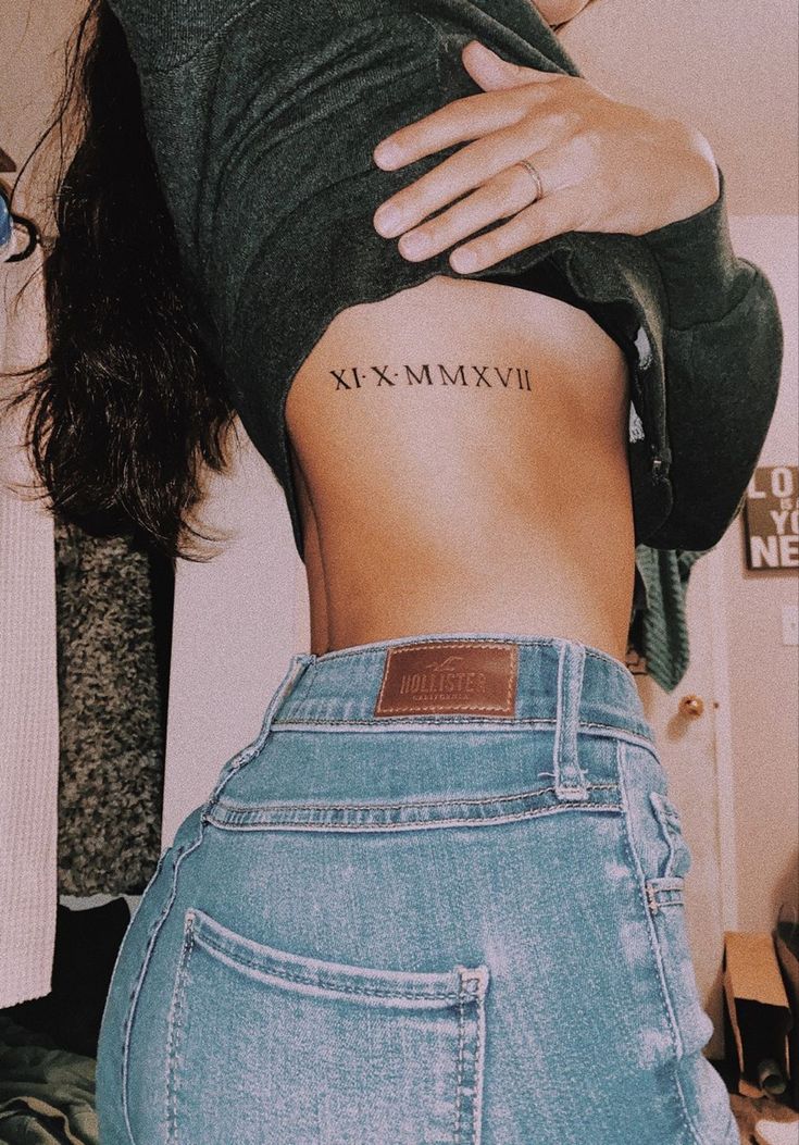 Roman Numeral Rib Tattoo, Etched Tattoo, Roman Numeral Date Tattoo, Memorial Tattoo Ideas, Creative Tattoo Ideas, Rib Tattoos For Women, Roman Numeral Tattoos, Birthday Tattoo, Date Tattoos