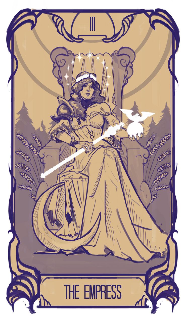 the princess tarot card is shown in purple and gold