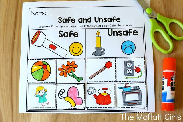 a printable safety and unsafe worksheet with scissors