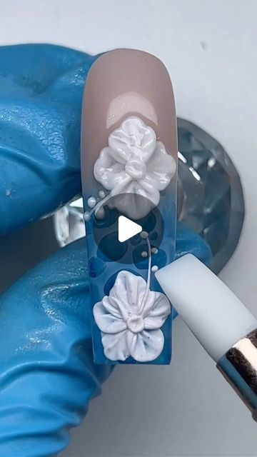 Gabrianna Barraza | Nail Artist on Instagram: "Yes or No?🌺🤍  Using @kiaraskynails 😍  Discount code: GABRIANNANAILS10  Products: ✨Flex Gel  ✨Silicone Tool  #nailart #viralnails #trendynails nail art tutorial 3D flower nails easy nail art beginner nail art hibiscus flower summer nails water nails" Hand Painted Flower Nails, Hibiscus Gel Nails, 3d Hibiscus Flower Nails, Flower Nails Easy, 3 D Flower Nails, Flower Summer Nails, Beginner Nail Art, 3d Flower Nail Art, Nails Water