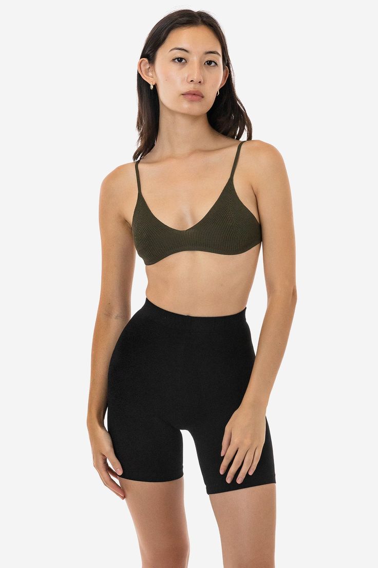 RFK294 - Viscose Nylon Bra Top – Los Angeles Apparel Seamless Stretch Triangle Crop Top, Seamless Triangle Crop Top, Fitted Seamless Nylon Tops, Seamless Fitted Nylon Tops, Stretch Triangle Crop Top With Seamless Construction, Stretch Seamless Triangle Crop Top, Versatile Micro-elastic Seamless Top, Seamless Micro-elastic Versatile Top, Chic Bra-friendly Tops With Minimal Stretch