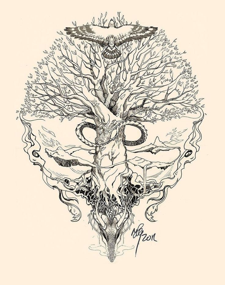 a drawing of a tree with an owl on it