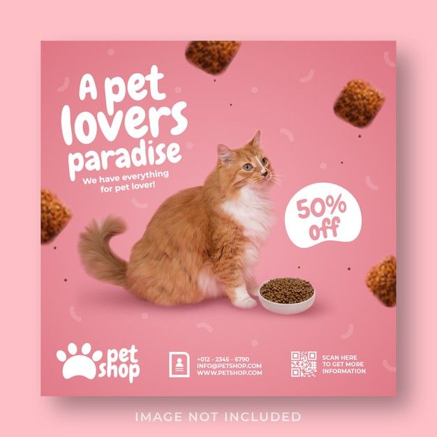 a pet lover's paradise flyer with a cat eating out of a food bowl