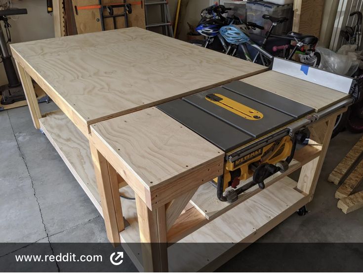 a workbench with tools on it in a garage